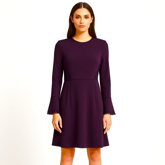 Donna Karan New York Plum Lace Cocktail Dress Long Sleeve Sheath Size 6 – Chic - Picture 1 of 12